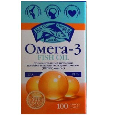 Омега-3 рыбий жир Природная помощь 0,3 г, 100 шт