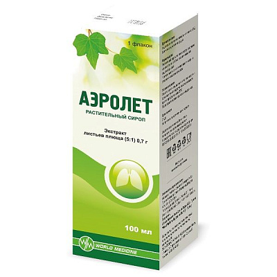 Растительный сироп Аэролет с экстрактом листьев плюща, 100 мл