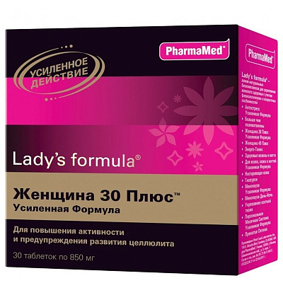 Lady's formula, Женщина 30 Плюс Усиленная Формула для повышения активности и предупреждения развития целлюлита, 850 мг, 30 шт