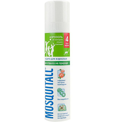 Аэрозоль от комаров, мошек и слепней Mosquitall защита для взрослых, 150 мл