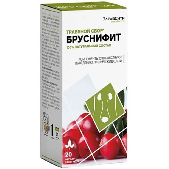 Травяной сбор Бруснифит для выведения лишней жидкости 2 г ЗдравСити, 20 шт