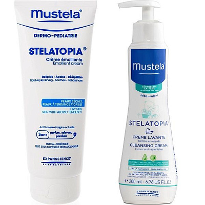 Набор Mustela Уход и купание (смягчающий крем Stelatopia, 200 мл + крем для купания Stelatopia, 200 мл)
