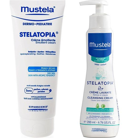 Набор Mustela Уход и купание (смягчающий крем Stelatopia, 200 мл + крем для купания Stelatopia, 200 мл)