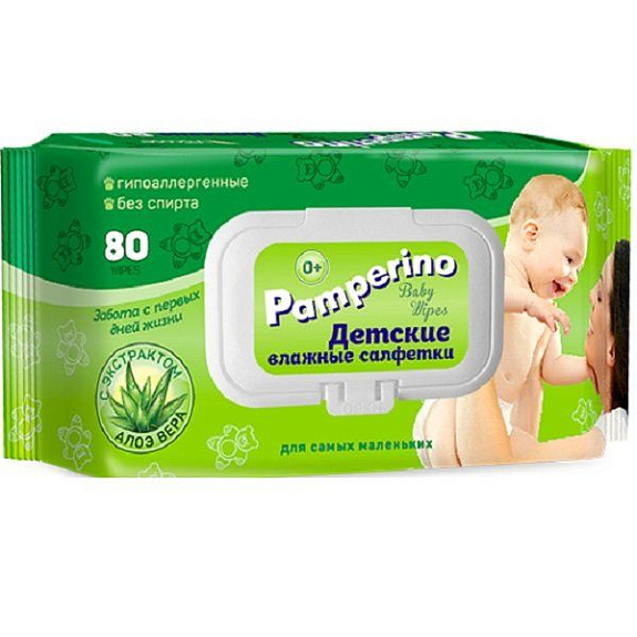 Влажные детские салфетки с алоэ вера Pamperino, 80 шт
