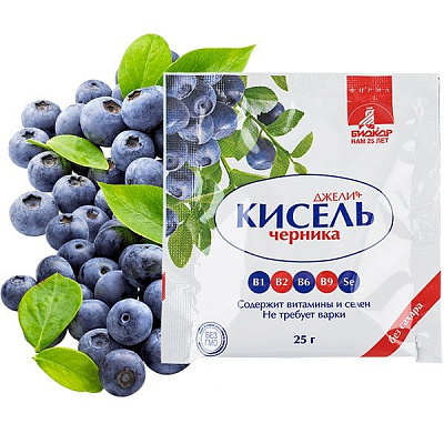 Кисель Джели+ без сахара со вкусом черники, 25 г