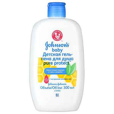 Детская гель-пена для душа pure protect  с экстрактом зеленого чая  Johnson's Baby, 300 мл