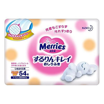 Влажные салфетки детские запасной блок Merries, 54 шт