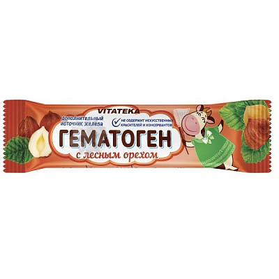 Гематоген с лесным орехом Vitateka, 40 г.
