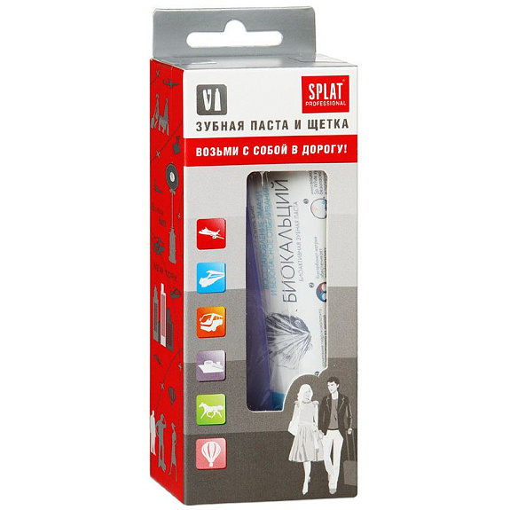 Дорожный набор биокальций зубная паста и зубная щетка Splat, 40 мл