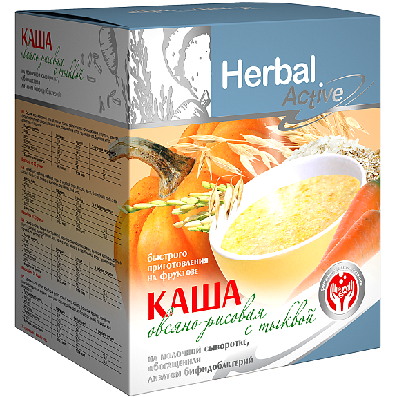 Каша овсяно-рисовая с тыквой на молочной сыворотке Herbal Active Арт Лайф, 10 шт