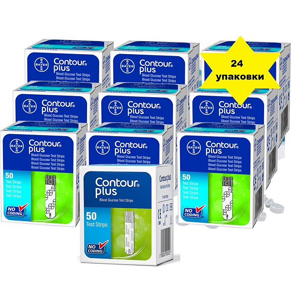 Тест-полоски Contour Plus для измерения уровня сахара в крови, 50 шт (набор из 24 упаковок)