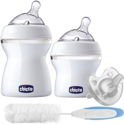 Подарочный набор для новорожденных Chicco Natural Feeling (бутылочка 150 мл + бутылочка 250 мл + пустышка Physio Soft + ершик)