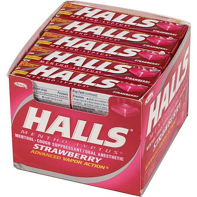 Карамель леденцовая Halls со вкусом клубники, 12 упаковок по 25 г