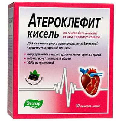 Атероклефит Кисель Снижение риска заболеваний сердца Эвалар, 25 г, 10 саше