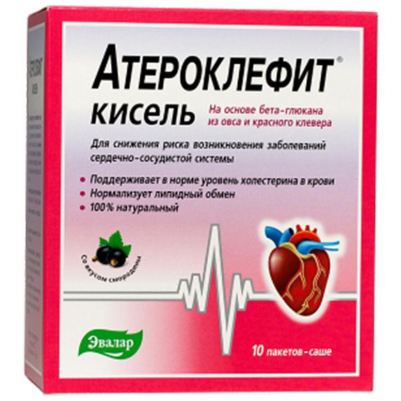 Атероклефит Кисель Снижение риска заболеваний сердца Эвалар, 25 г, 10 саше