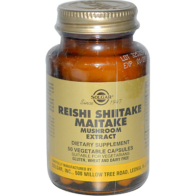 Солгар Экстракт грибов Рейши, шиитаки и мейтаке  Укрепление иммунитета  Solgar, 50 капсул