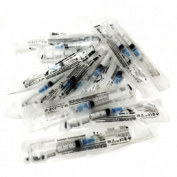 Шприц одноразовый стерильный 3-х компонентный 2 мл с иглой 23G 0,6 х 30 мм Medic-O-Planet, 120 шт