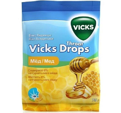 Леденцы для смягчения горла Vicks Throat Drops со вкусом меда, 75 г
