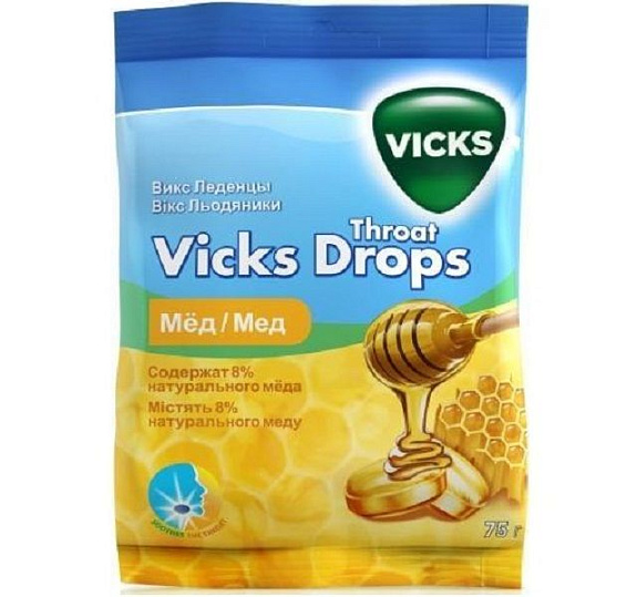 Леденцы для смягчения горла Vicks Throat Drops со вкусом меда, 75 г