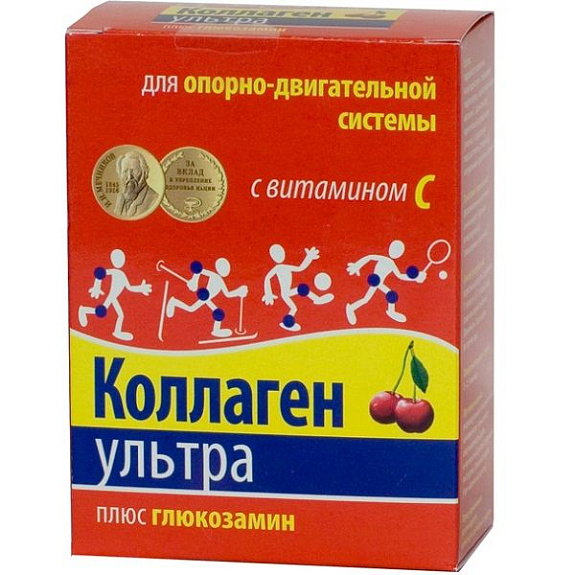 Коллаген Ультра плюс глюкозамин со вкусом вишни для опорно-двигательной системы 8 г, 7 шт