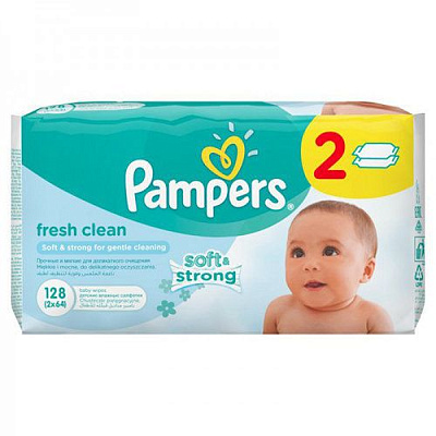 Салфетки влажные детские Baby Fresh сменный блок Pampers, 2х64 шт