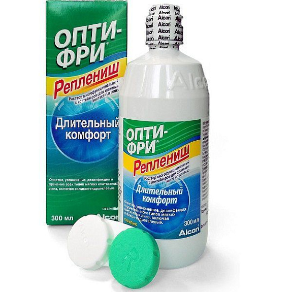 Раствор для ухода за контактными линзами Opti-Free Replenish, 300 мл + контейнер