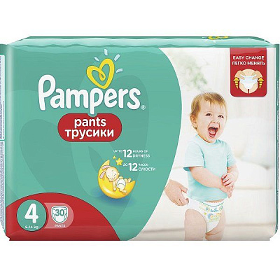Подгузники-трусики для мальчиков и девочек Pampers Pants 9-14 кг размер 4, 30 шт