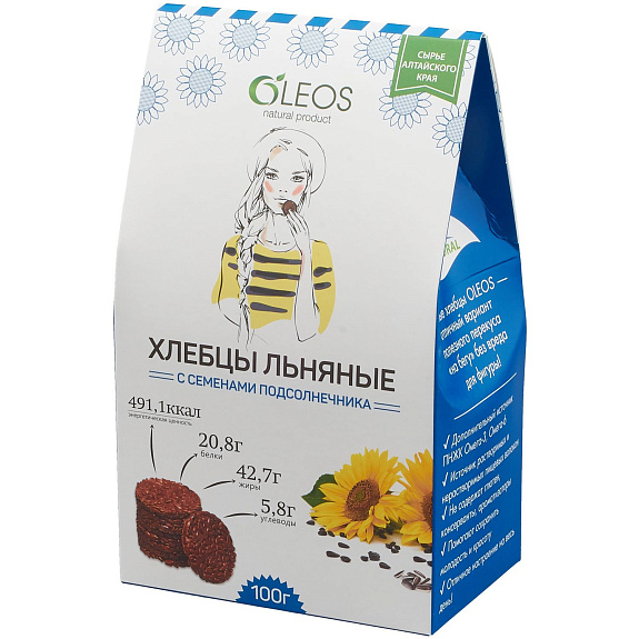 Хлебцы льняные с семенами подсолнечника Oleos, 100 г