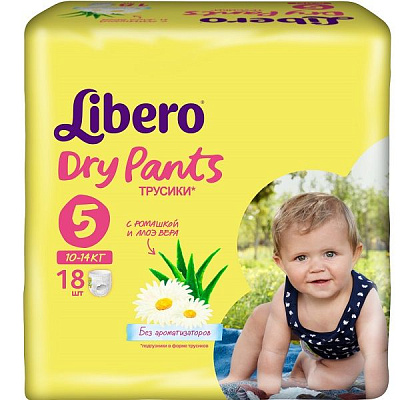 Детские подгузники-трусики Libero Dry Pants размер 5, 10-14 кг 18 шт
