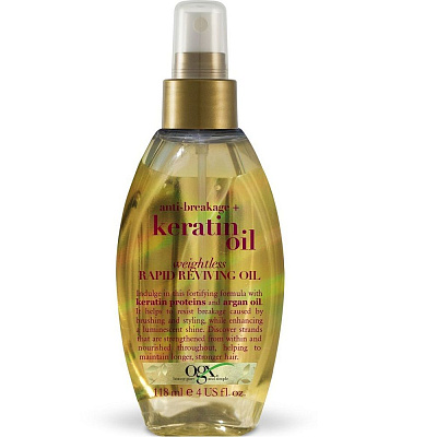 Легкое кератиновое масло-спрей против ломкости волос Мгновенное восстановление OGX, 118 мл