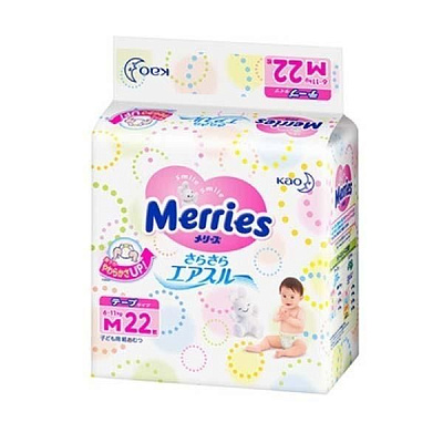 Подгузники для детей М 6-11 кг Merries, 22 шт