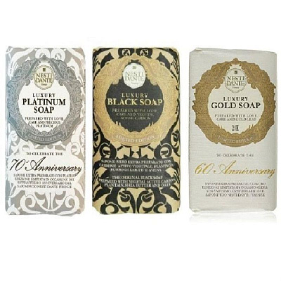 Набор мыла юбилейное золотое, платиновое и роскошное черное 250 г. Nesti Dante, 3 шт