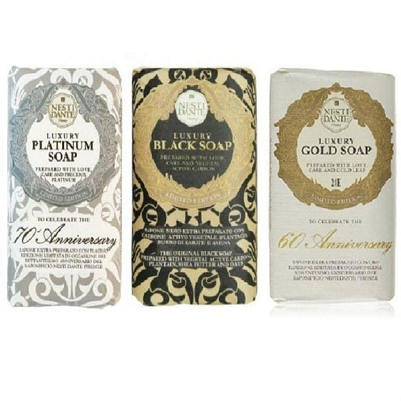 Набор мыла юбилейное золотое, платиновое и роскошное черное 250 г. Nesti Dante, 3 шт