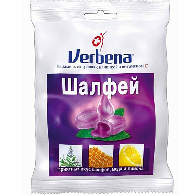 Карамель на травах с начинкой и витамином С Verbena со вкусом шалфея, 60 г