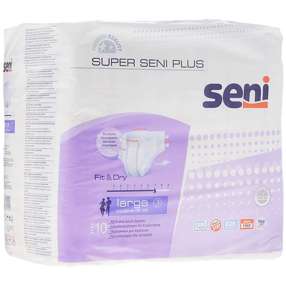 Подгузники для взрослых super plus размер l Seni, 10 шт
