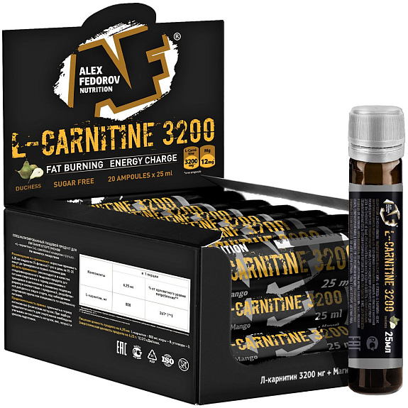 Жиросжигатель L-Carnitine 3200 груша Alex Fedorov Nutrition 25 мл, 20 ампул