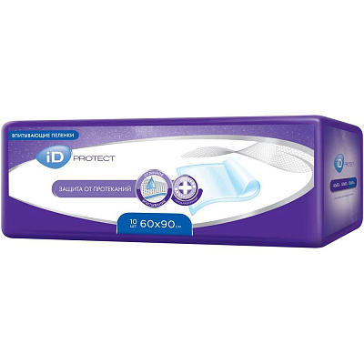 Пеленки одноразовые впитывающие ID Protect 60х90 см, 10 шт