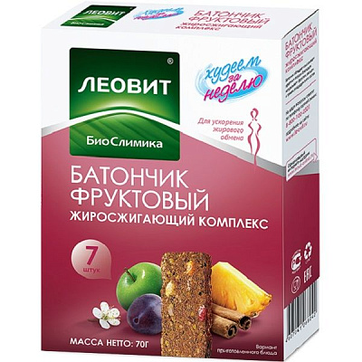 Фруктовый батончик Леовит жиросжигающий комплекс Худеем за неделю 70 г, 7 шт