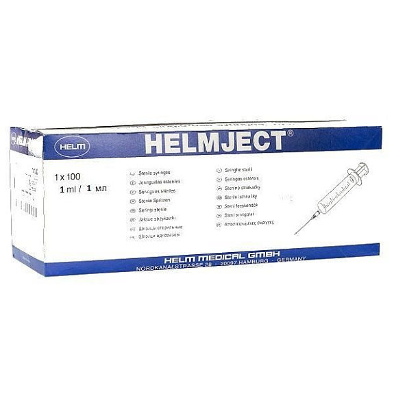 Шприц одноразовый 2-х компонентный Helm 1 мл, 100 шт