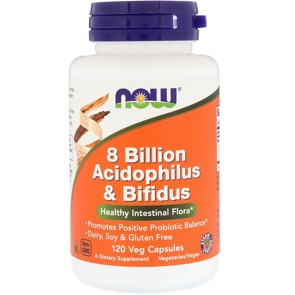 Пробиотик 8 Миллиардов Лакто- и Бифидобактерий 8 Billion Acidophilus & Bifidus Now Foods, 120 капсул