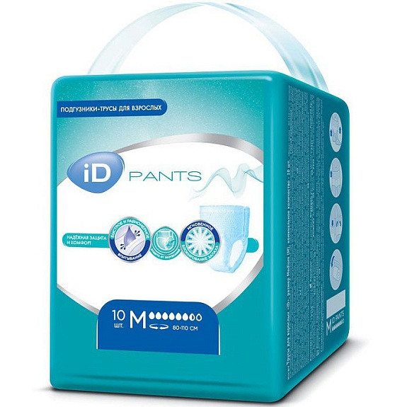 Подгузники-трусы для взрослых одноразовые впитывающие ID Pants Размер M, 10 шт