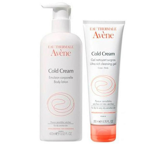 Эмульсия для тела с колд-кремом + Очищающий сверхпитательный гель с колд-кремом Avene, 400 мл + 200 мл