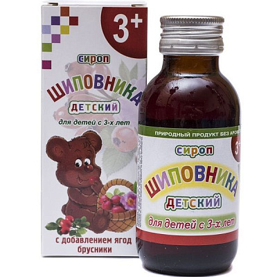 Сироп шиповника детский с 3 лет с добавлением ягод брусники, 250 мл