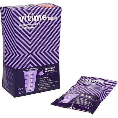 Белковый коктейль Vitime Energy Power + L-carnitine со вкусом черной смородины 28 г, 5 шт