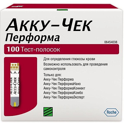 Тест-полоски Accu Chek Performa для определения уровня сахара в крови, 100 шт