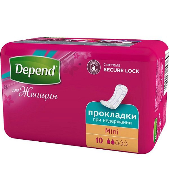 Прокладки при недержании Depend Mini надежная защита и контроль, 10 шт