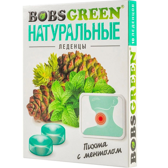Натуральные леденцы от кашля BobsGreen пихта-ментол, 10 шт