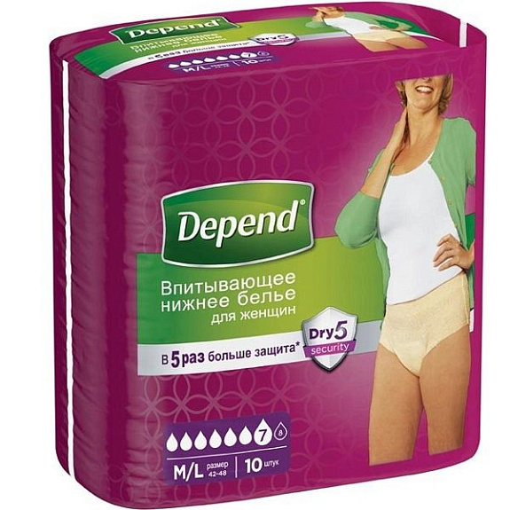 Впитывающее нижнее белье для женщин Depend размер M/L, 10 шт
