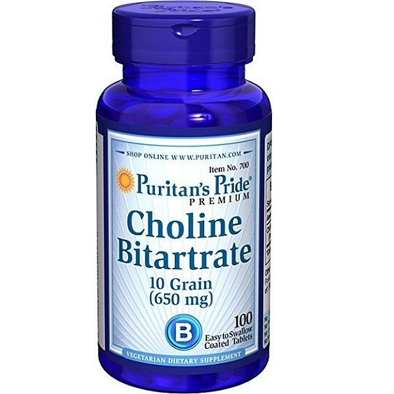 Битартрат холина Choline Bitartrate 650 мг Puritan's Pride, 100 шт