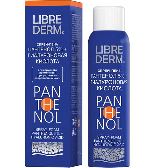 Спрей-пена Librederm Пантенол с гиалуроновой кислотой при различных повреждениях кожи, 130 г